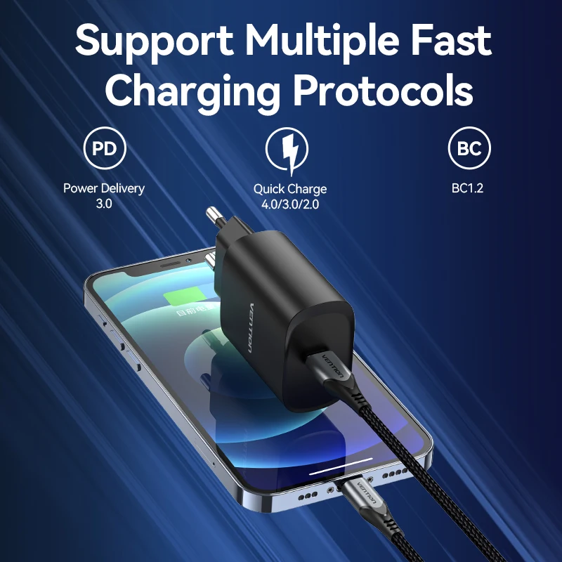 Vention شحن سريع 4.0 3.0 QC PD شاحن 20 واط QC4.0 QC3.0 USB نوع C شاحن سريع آيفون 15 14 13 12 شاومي الهاتف PD تهمة