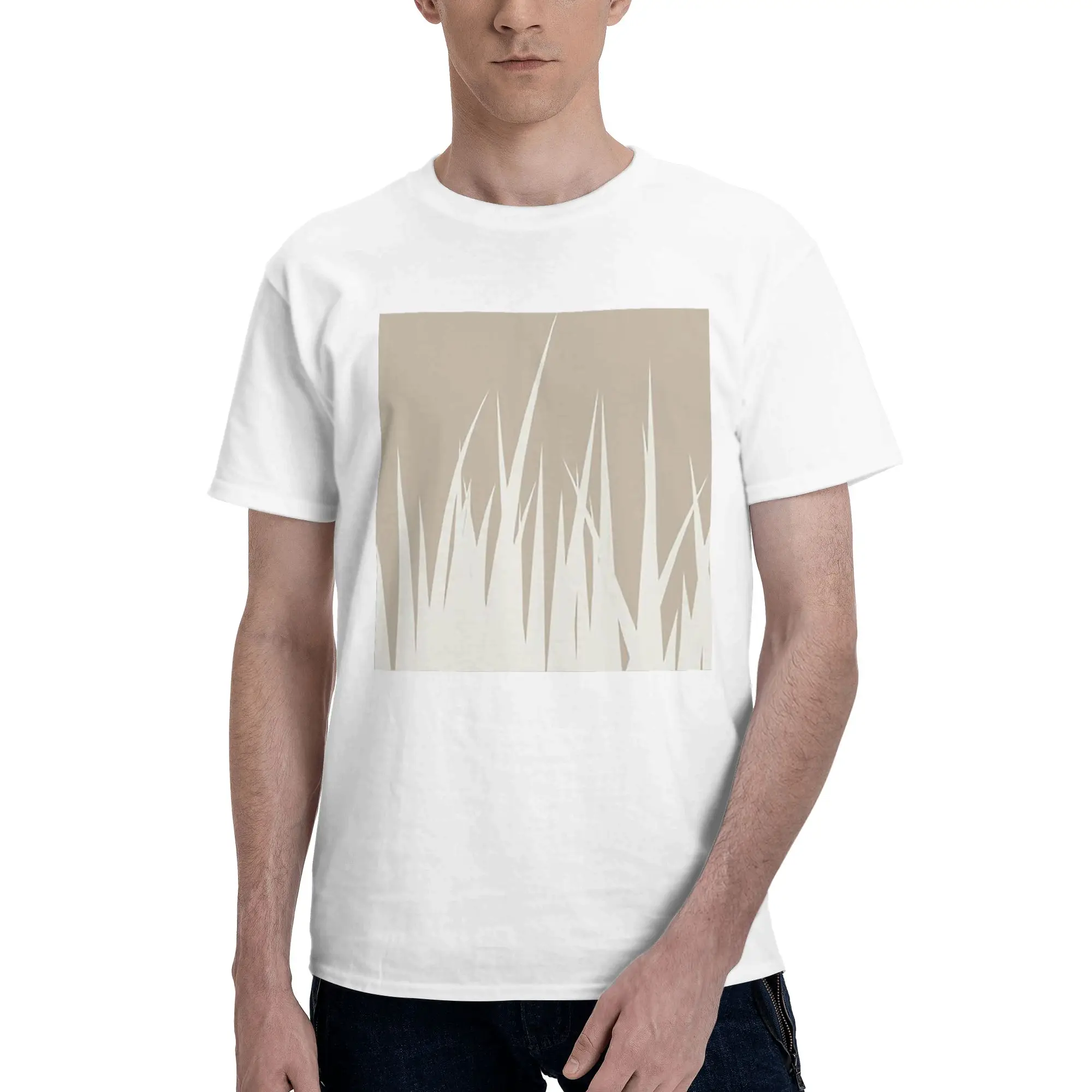 

Grass Minimalist Botanical Boho Beige 100% Cotton T-Shirt Men's Oversized T Shirts Men Round Neck Short Sleeve S-6XL