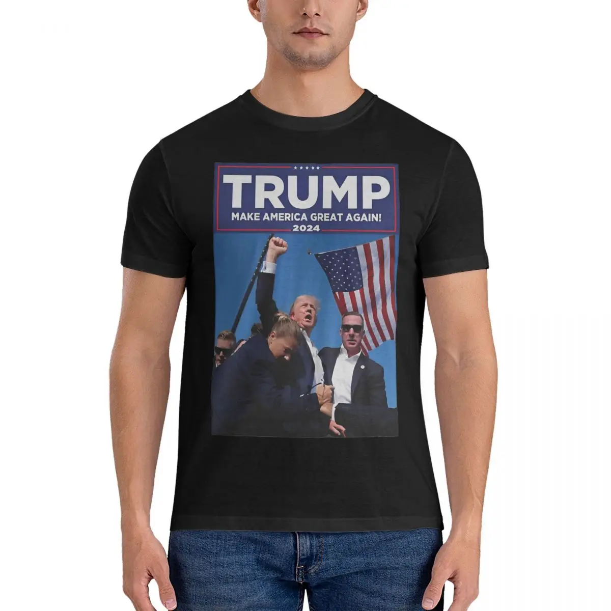 Oversized T Shirt Donald Trump FIGHT FIGHT FIGHT T-Shirts Men USA Leisure Pure Cotton Tees O Neck Short Sleeve T Shirt Gift Idea