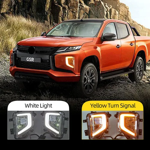 Imagen 2 del producto Luz LED antiniebla DRL, luces de circulación diurna para Mitsubishi Triton L200, 2019, 2020, cubierta de lámpara antiniebla con lámpara de señal de giro amarilla