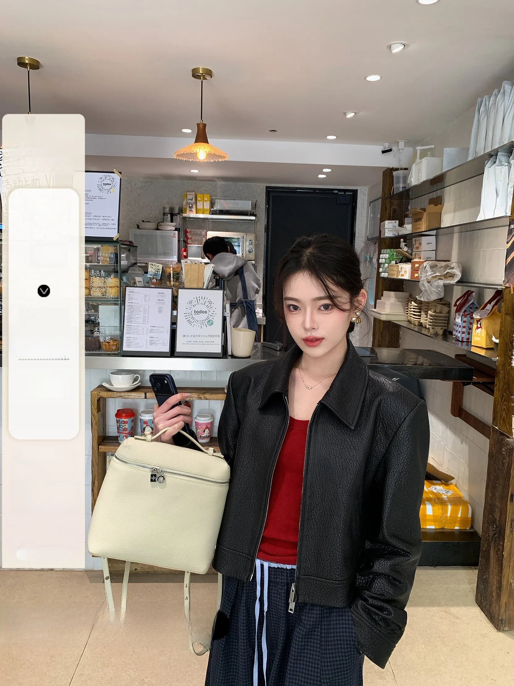 

High Intelligence Sense Women's Leather Jacket Bubble Sheep Leather Coat Front Zipper Long Sleeve Regular Length Casual Style