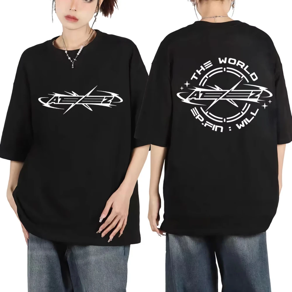 

Ateez New Album The World Ep Fin Will Графические футболки Мужские и женские футболки большого размера в стиле хип-хоп Модная повседневная хлопковая футболка