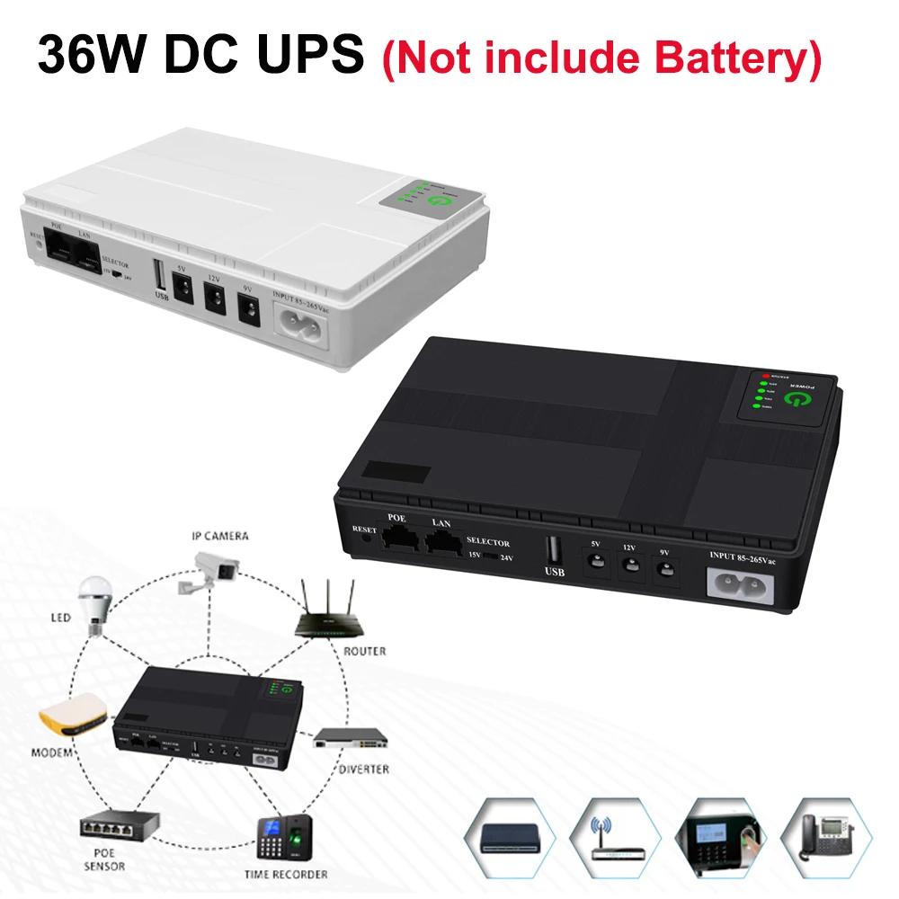 36W Portable DC UPS For Router,Without Battery 10400mAh,5V 9V 12V DC Output,POE 15V/24V,For Home Camera,Mobile Device Power