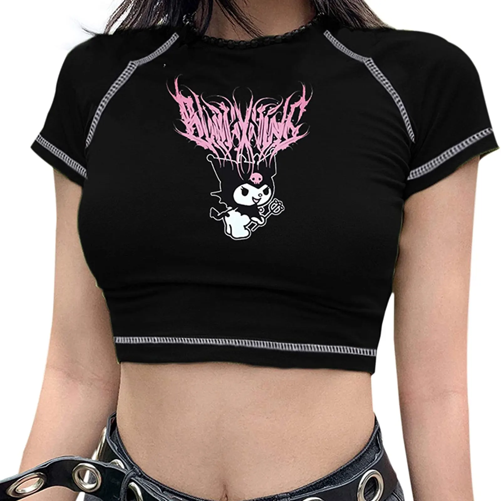 Women Y2K Gothic Graphic Printed T-Shirt Tanks Summer Casual Harajuku Short Sleeve Crop TopTees