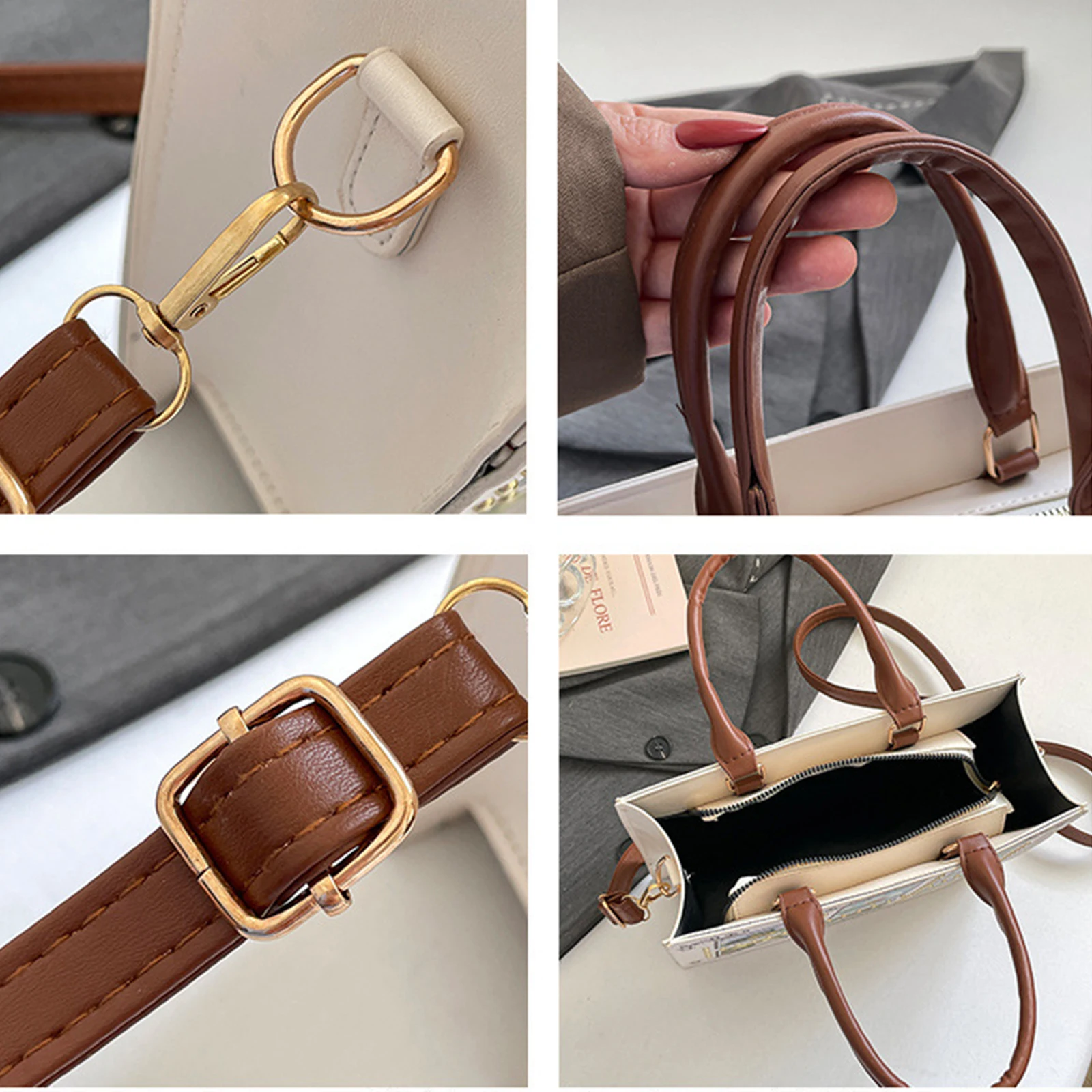 Crossbody Bag for Women with Adjustable Strap Retro Briefcase PU Leather Cat Rivet Decoration Bag for Commute Dating