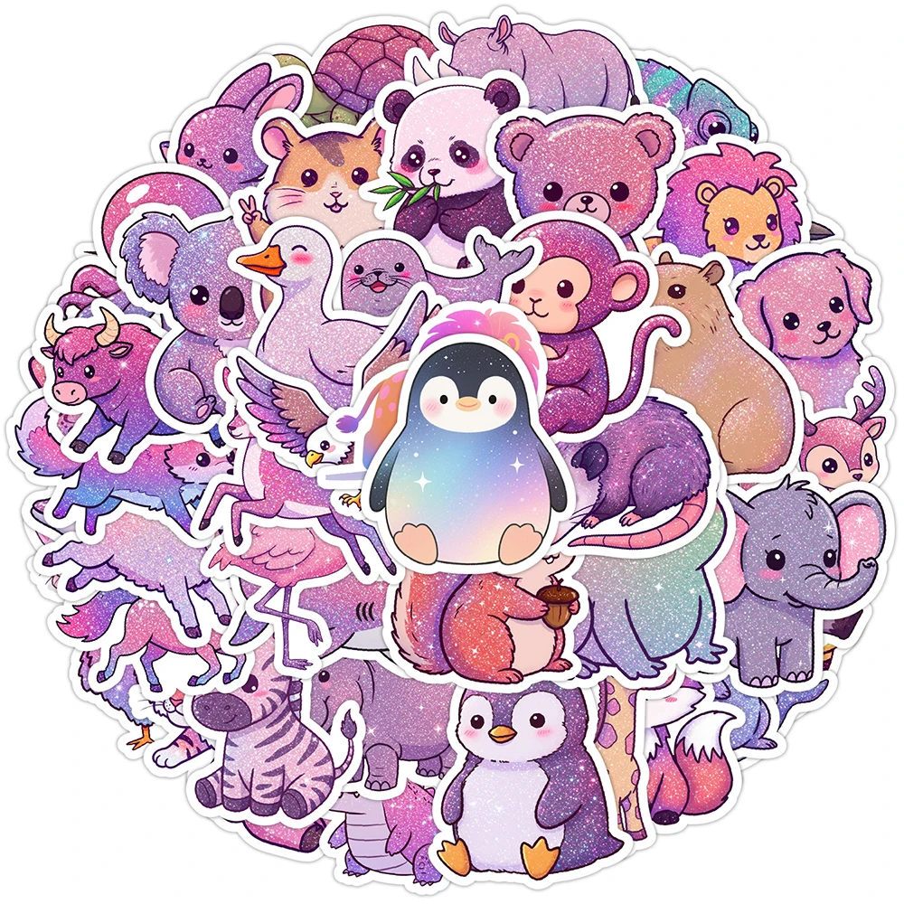 10/30/50 Stück Fantasie Lila Glänzende Tiere Aufkleber Niedliche Cartoon Aufkleber Laptop Schreibwaren Telefon Fahrrad Kawaii Aufkleber Dekoration Spielzeug