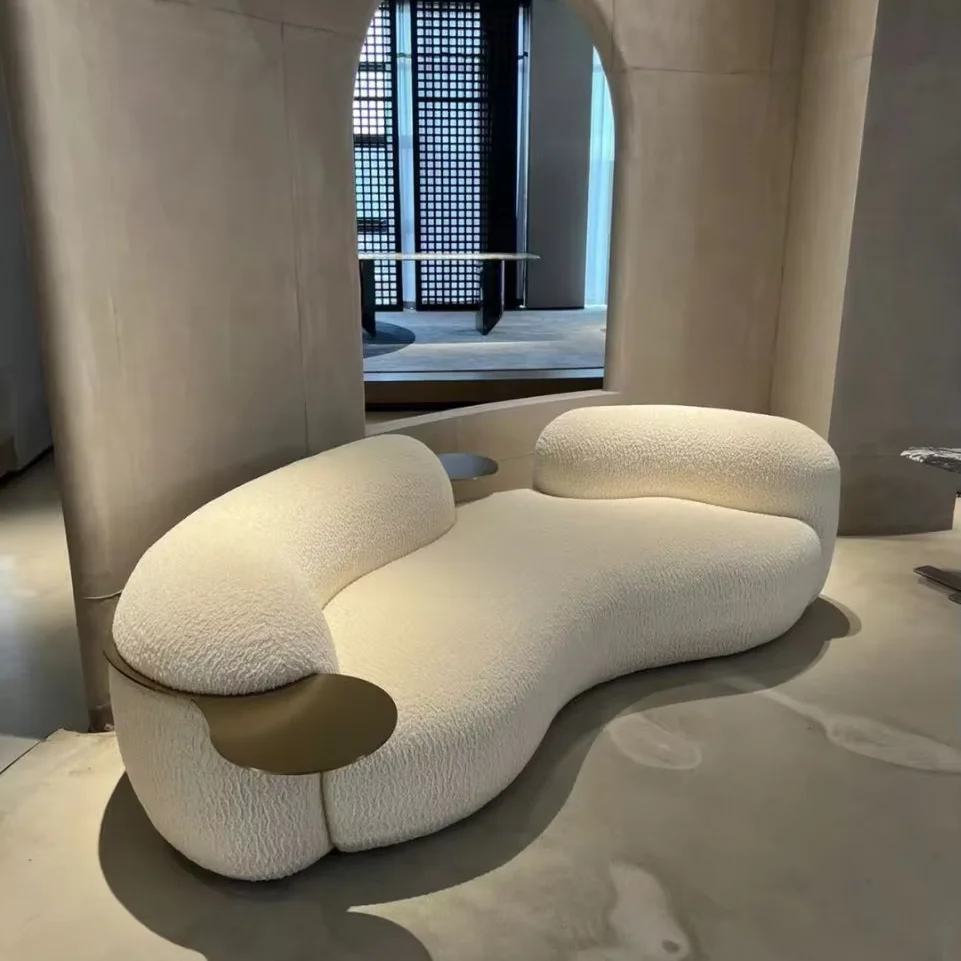 

Curved Living Room Lamb Velvet Clothing Store Internet Celebrity Reception Pea Module Sofa Cream Wabi Sabi Modular