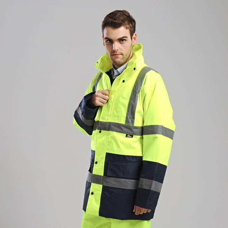 

High Visibility Winter Men's Blue Safety Work Jacket With Reflective Stripes Work Wear Winter Parka Jacket Reflective