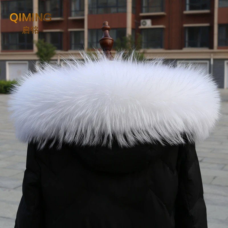 100% Real Fur Collar Luxury Warm Natural Raccoon winter Scarf Women Large Fur Collar Scarves For Ladies Male Jackets Coat Shawl