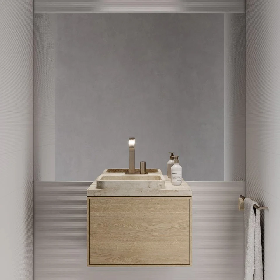 Travertine Single Dresser Vintage Natural Stone Bathroom Sink Farmhouse Home