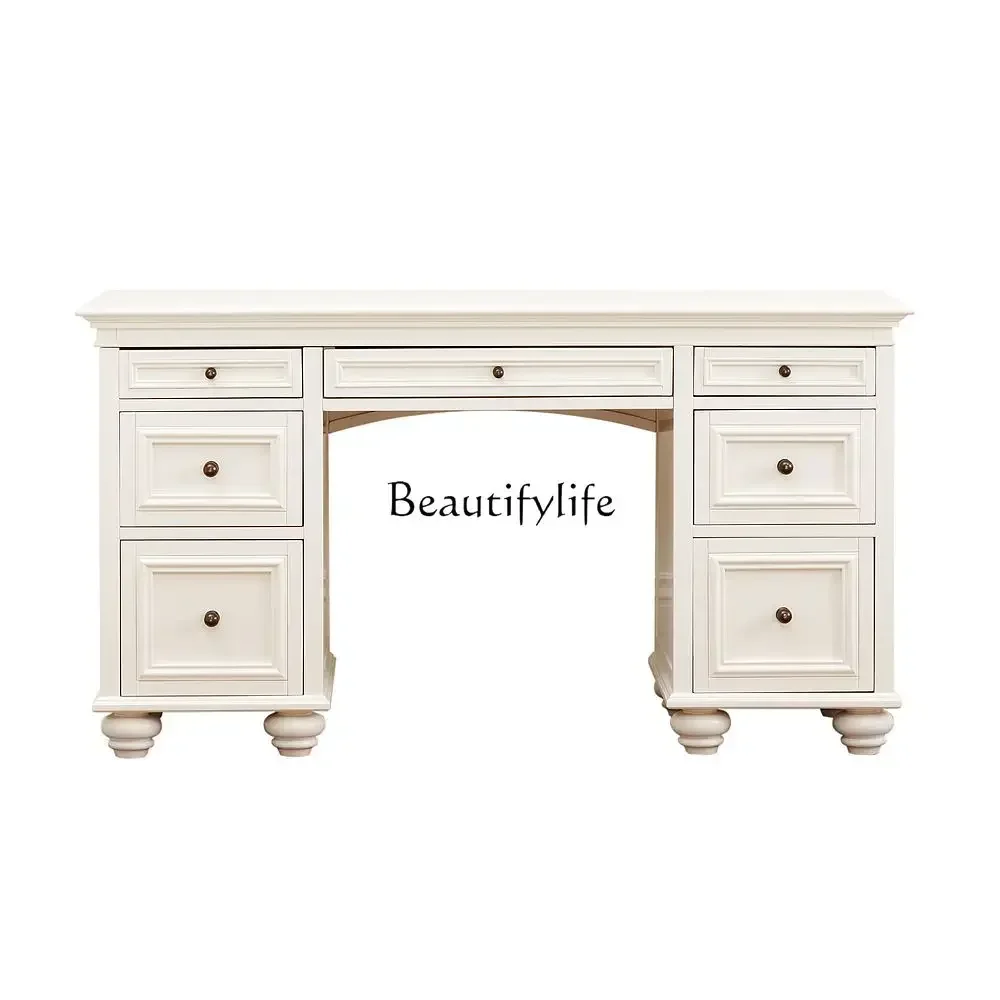 

LJYЕвропейский минималистичный современный средиземноморский белый американский компьютерный стол из массива дерева