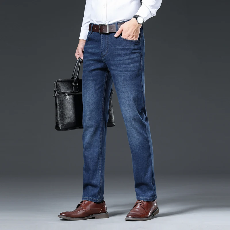 Spring Men's Business Casual All-Match Jeans Business Casual High Waist Light Gray Blue Jeans