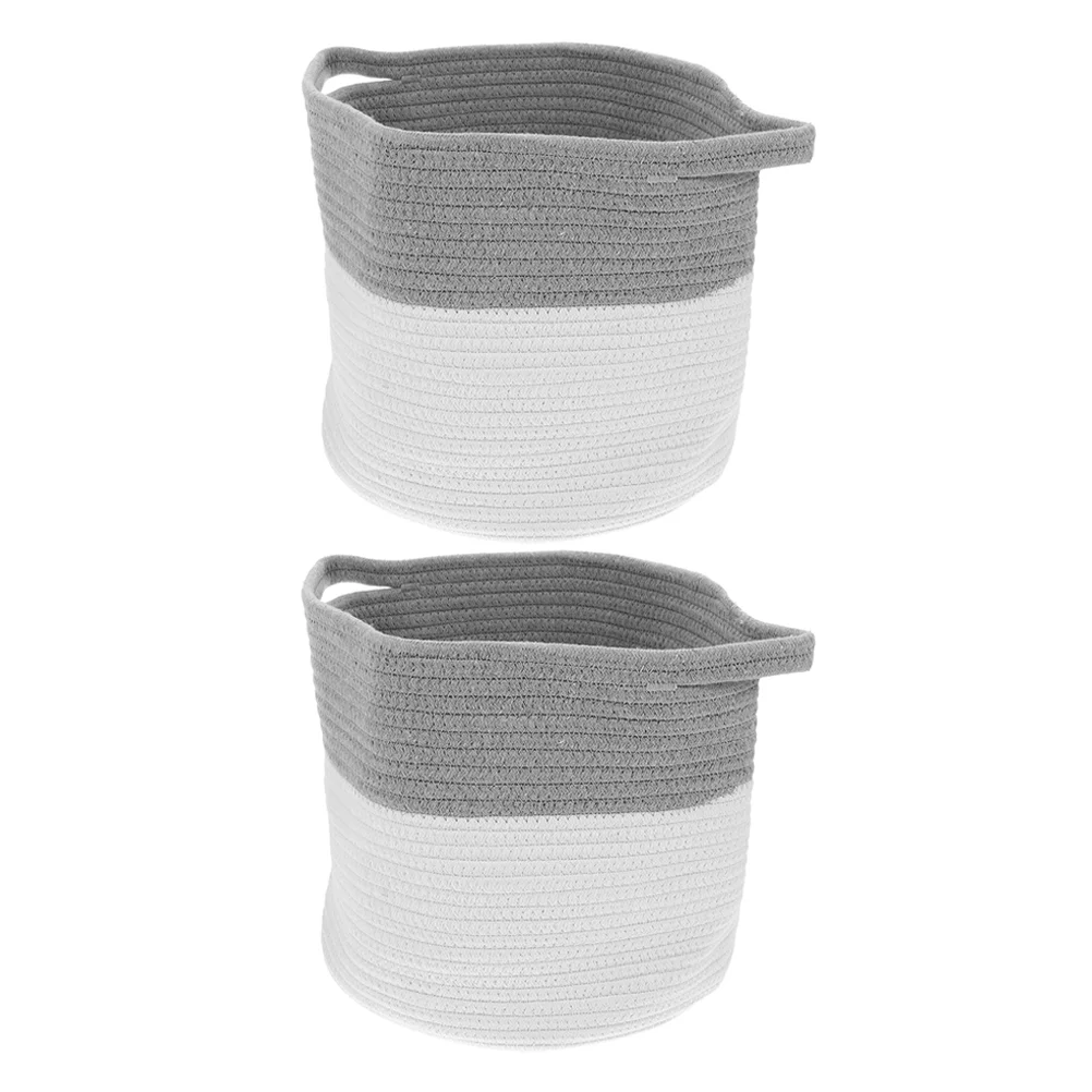 2 Pcs Storage Basket for Laundry Durable Woven Bin Small Organizer Cotton Rope Desktop Large Child Baby Dirty Clothes Hamper