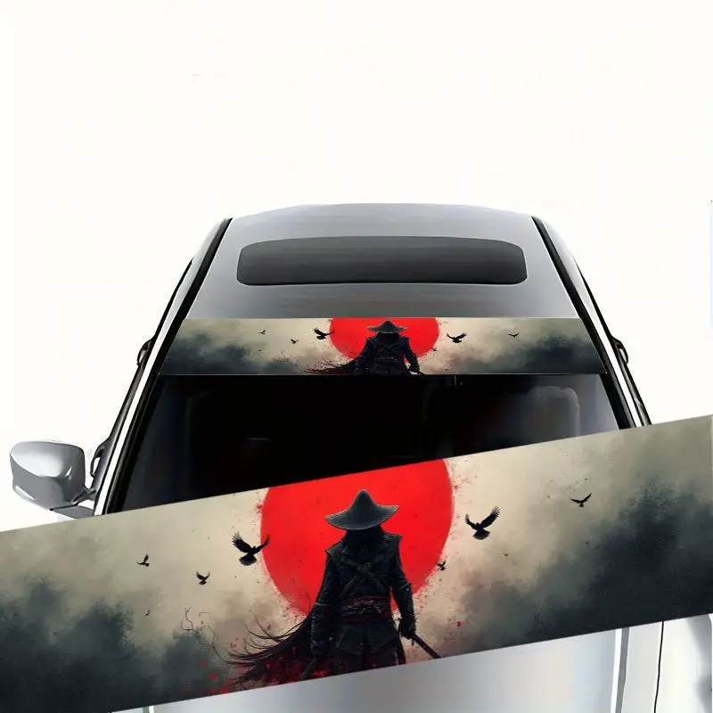 

1 eye-catching Dark Samurai Red Sun car front windshield sticker, waterproof car glass decal, durable full-model car exterior