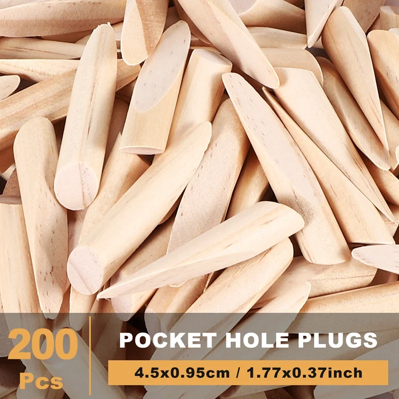 200 Packs Pocket Hole Plugs Solid Wood Dowels Pocket Hole Jig Paint Grade Wood Plugs Hardware Plugs Wooden Hole Filler