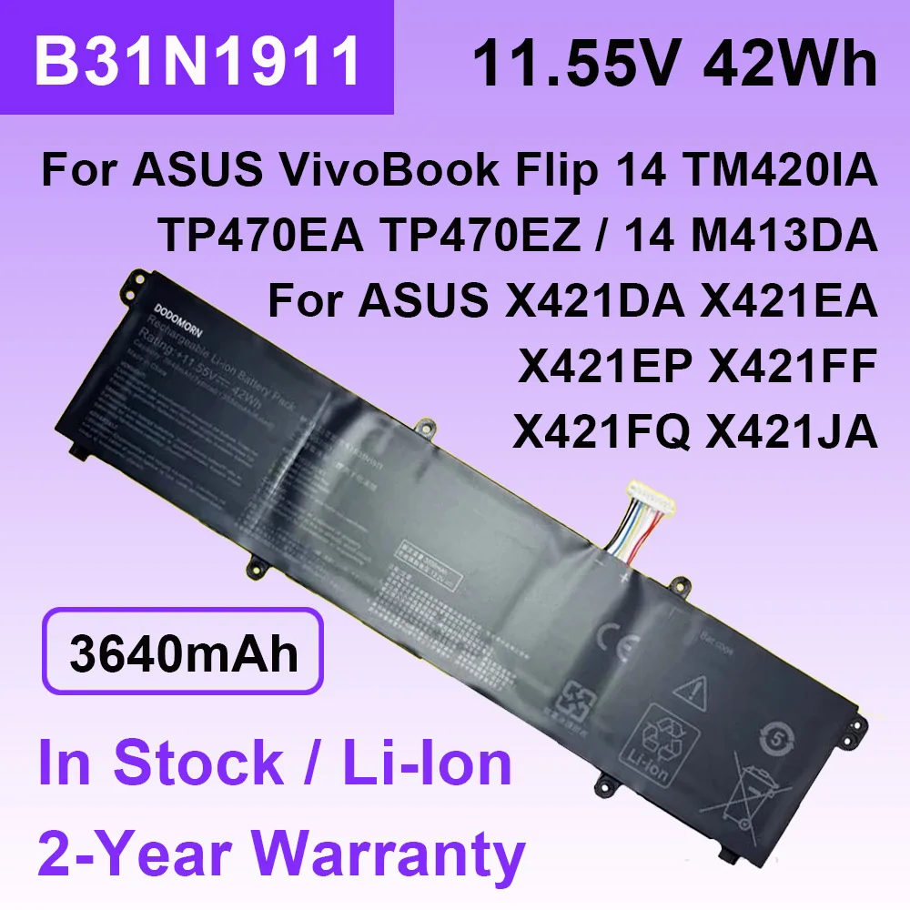 11.55V 42Wh B31N1911 For ASUS VivoBook Flip 14 TM420IA TP470EZ TP470EA M413DA X421DA X421EA X421FQ C31N1911 Laptop Battery