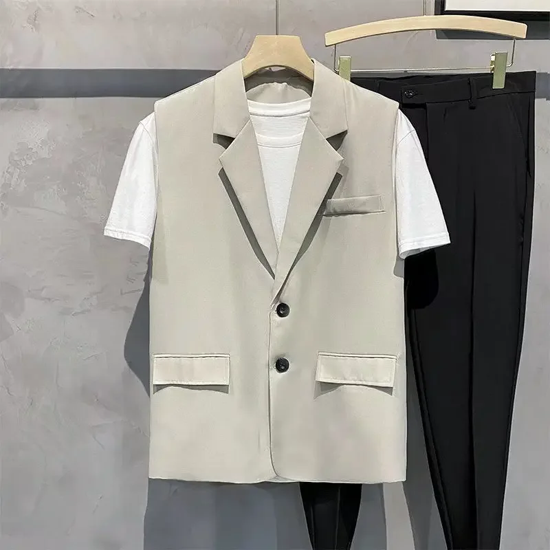 

High End Slim Fit Vest for Men Breathable Linen Blazer for Spring Summer Unstructured Workwear Outerwear with Adjustable Waist