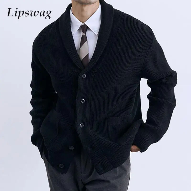 

Trendy Mens Knitting Coats Autumn Winter Casual Button-up Lapel Sweater Jacket Coat For Men Stylish Solid Color Knitted Cardigan