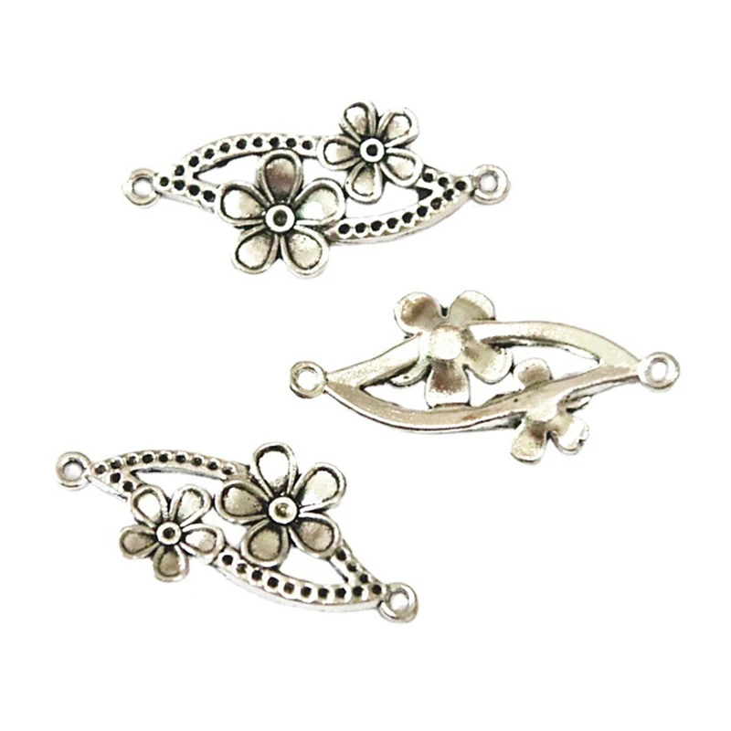 30Pcs 17.3*37MM Antique Silver Plated Flower Connectors Charms Pendants Jewelry Making Earring Diy Accessories