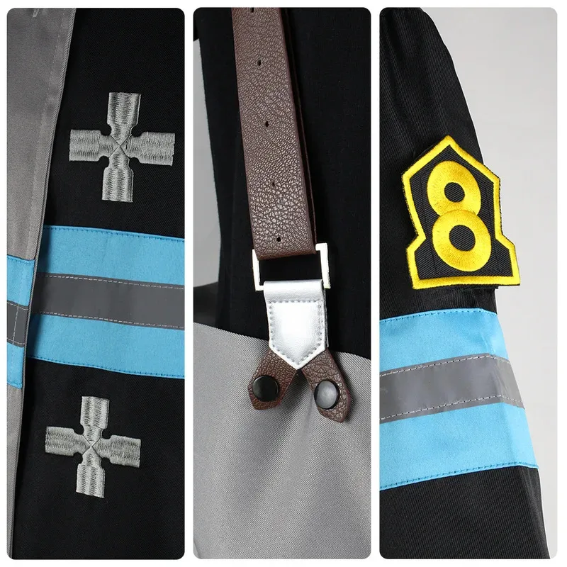 Shinra Kusakabe abrigo pantalones chaquetas fuerza Cosplay disfraz Enen no Shouboutai bomberos Asa Boiru uniforme hombres Boysa;6'x,9;y'