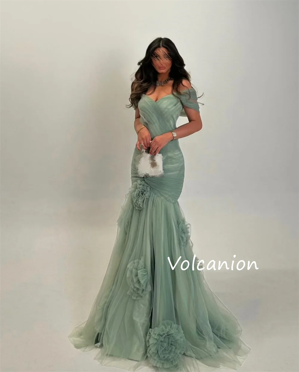 Customized Modern Style Net Pleat Handmade Flower Mermaid Off-the-shoulder Long Dresses Bespoke Occasion Exquisite