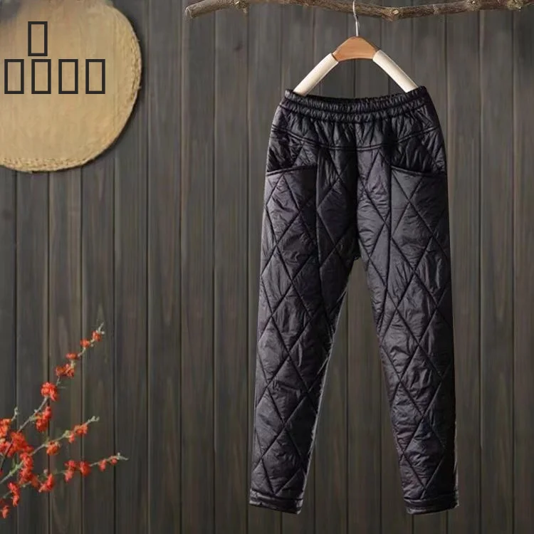 

Легкие пуховые хлопковые брюки для женщин, повседневные брюки-харланы свободного кроя, зимняя модная верхняя одежда, с высокой талией, из полиэфирного волокна