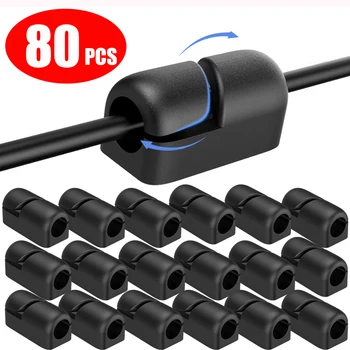 80-1ชิ้นตัวหนีบสายเคเบิลแบบมีกาวในตัวตัวตัวตัวยึดสายไฟซิลิโคนตัวหนีบจัดสายไฟบนโต๊ะทำงานที่หนีบรอกเบ็ดสำหรับชาร์จ