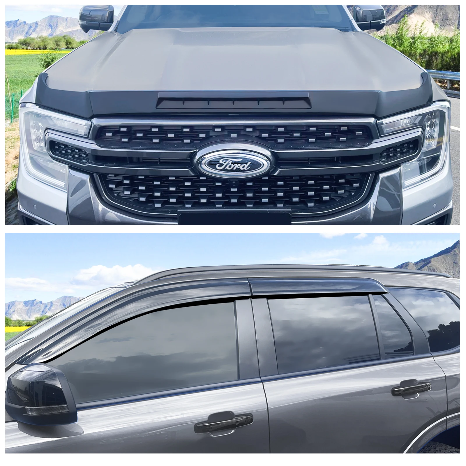 Bonnet Protector Guard +Wind Deflector Window Visor Weather Shield For Ford Everest Next Generation 2023 2024 Accessories