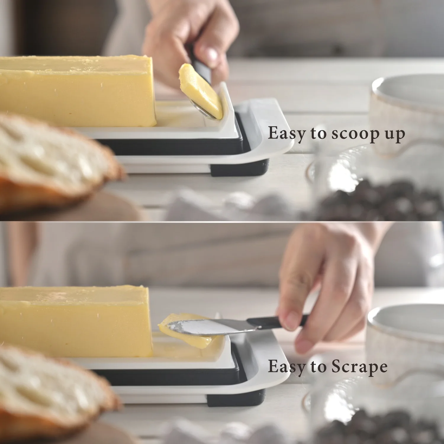 Airtight Butter Dish with Lid for Countertop and Fridge Dishwasher, Holder Tray with Non-Slip Feet holds and Butter Knife