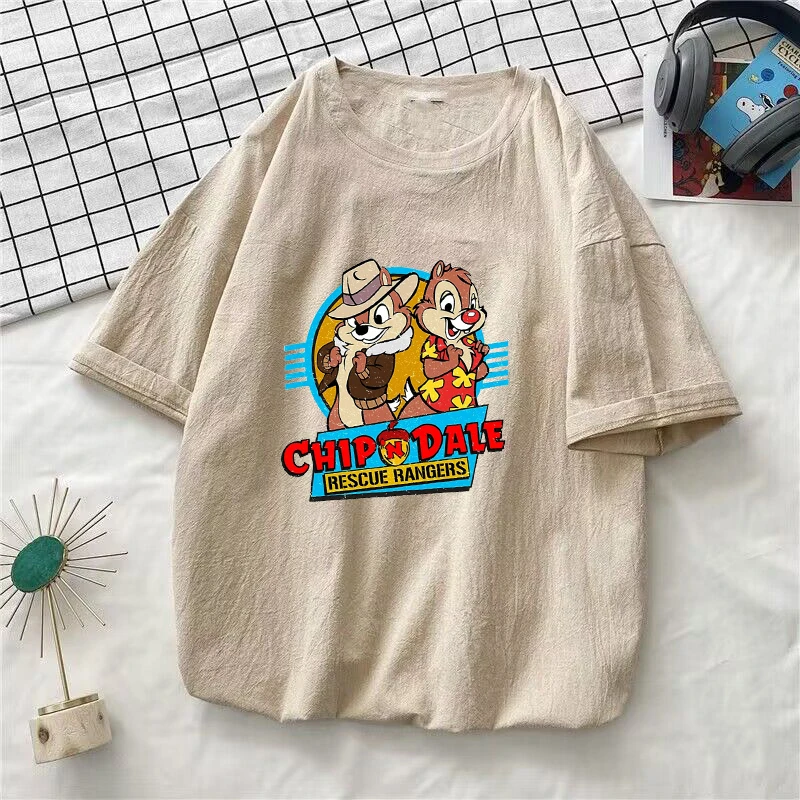 Chip n Dale Washed Cotton T Shirt Streetwear Short Sleeve Tshirts Men Women Summer Clothing T-shirt Tees Tops