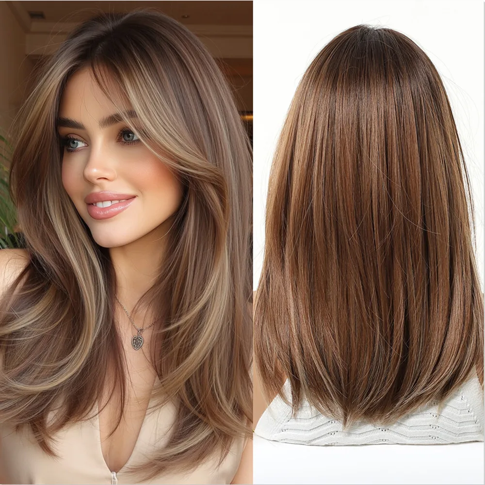 

Синтетический парик GEMMA омбре коричневого цвета для женщин, средней длины, многослойный, прямой, с челкой, термостойкий, для повседневной носки и вечеринок