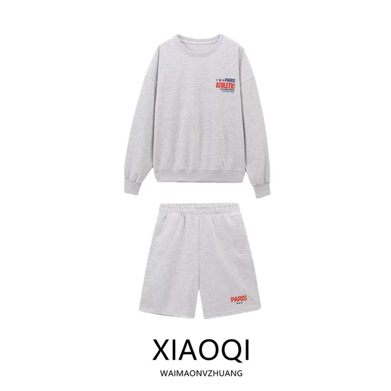 

Осень 2023, новая женская удобная толстовка Long Sve round Ne orts, повседневный комплект спортивной одежды с принтом и украшением