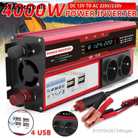 4000W 3000W Power Inverter DC 12V To AC 220V 230V Transformer with 4 USB EU Socket Charge with LED Display for RV Phone Car