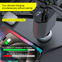 100W USB Car Charger Super Fast Charging USB Type C Retractable Cable Quick Charge Cigarette Lighter Socket For iPhone Samsung