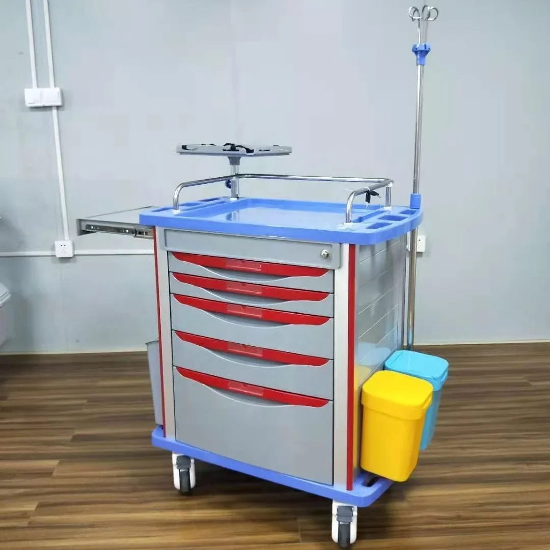 

Factory Price Hospital clinic cart movable medicine transfusion anesthesia ABS emergency trolley