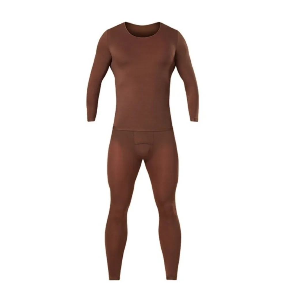 Tops and Pants Men Thermal Clothes Low Neck Ultra-thin Invisible Thermal Underwear Large Size Feel Heating Warmth Long Pants