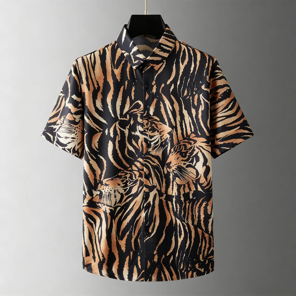 

Men's summer popular short-sleeved shirts fun natural tiger flamingo 3D printed shirt men's beach casual party men's tops 2026