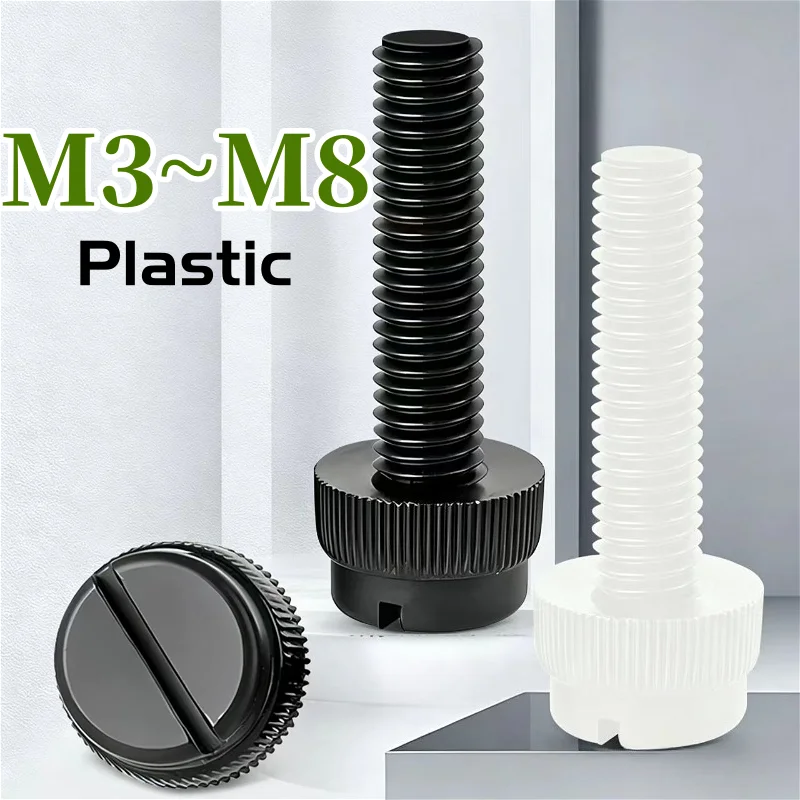M3 M4 M5 M6 M8 White Black Plastic Knurl Slotted Head Toolless Thumb Bolt Screw Hand Twist Screws Length: 4–60mm