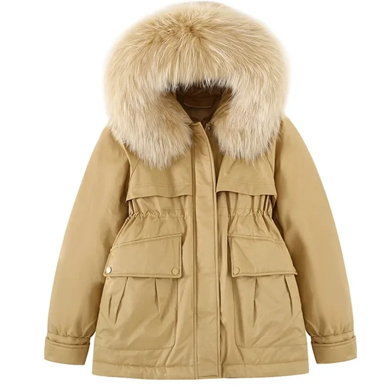 2025 inverno nuova versione coreana delle donne allentato grande collo di pelliccia moda piumino d'anatra bianca corto piumino spesso femminile caldo Parka