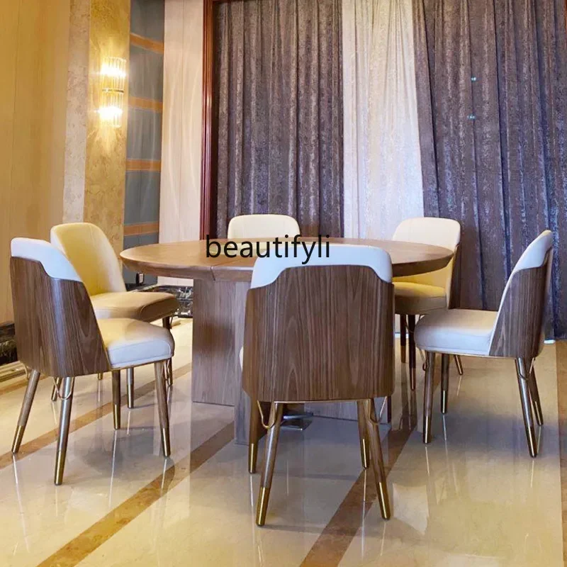 Italian-Style Light Luxury Solid Wood Dining Chair Modern Minimalist Coffee Hotel Restaurant Negotiation High-End Leather Chair