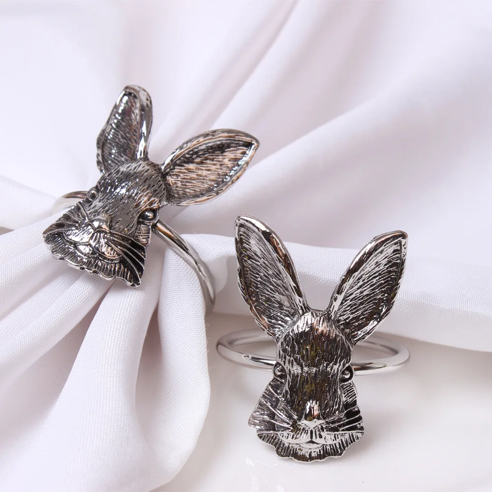 

6PCS Thanksgiving alloy bunny napkin ring Easter antique gold bunny head napkin button napkin ring Table decoration accessories