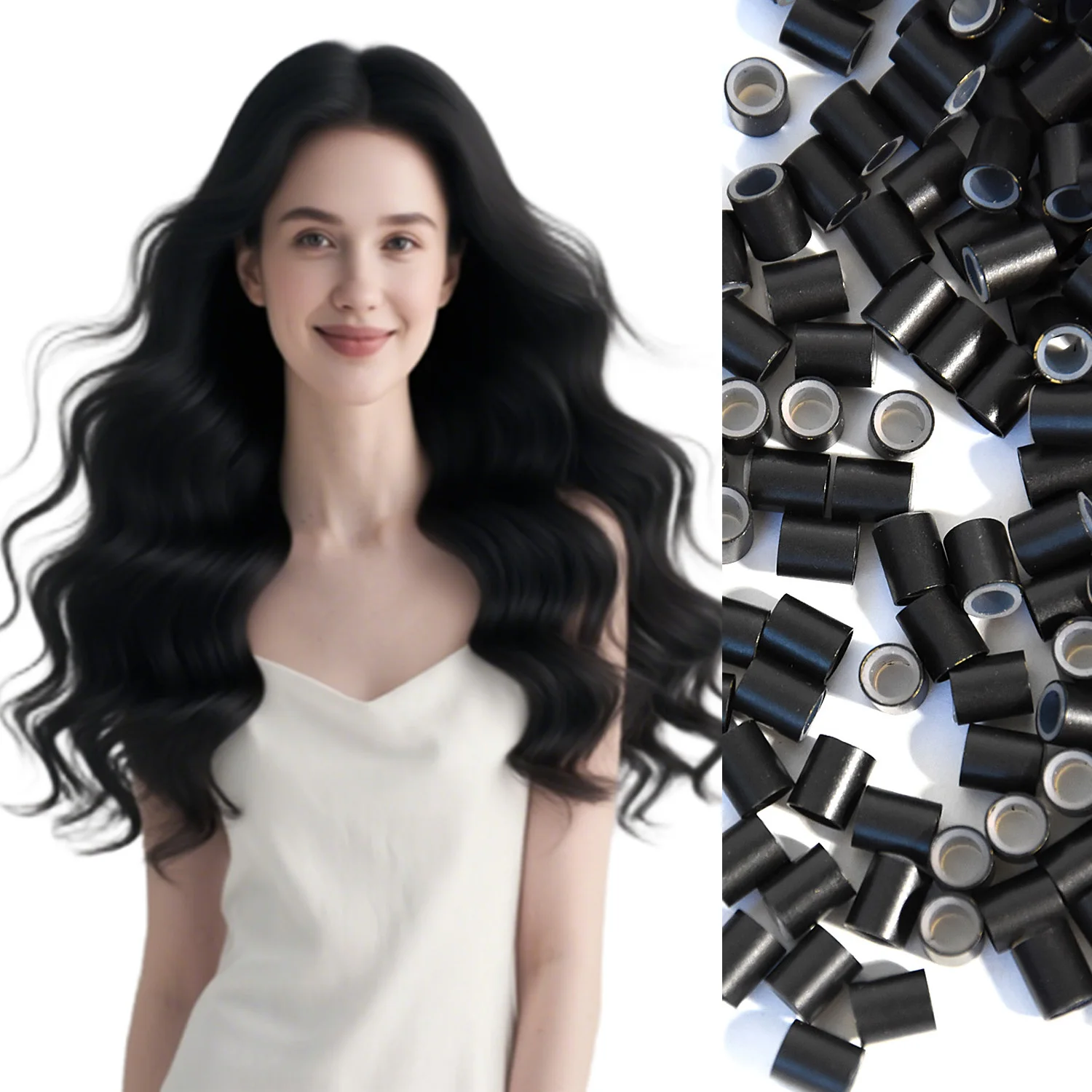 500 Pcs /Bag 5.0mmX6.0mm Lined Silicone Copper Tubes Hair Extendions Loop Rings Hair Beads for Human Hair Extensions Braids