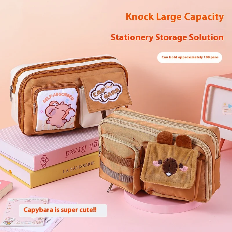 Cartoon Burger Capybara Pencil Case High Aesthetic Girls New Large Capacity Primary And Middle School Stationery Bag