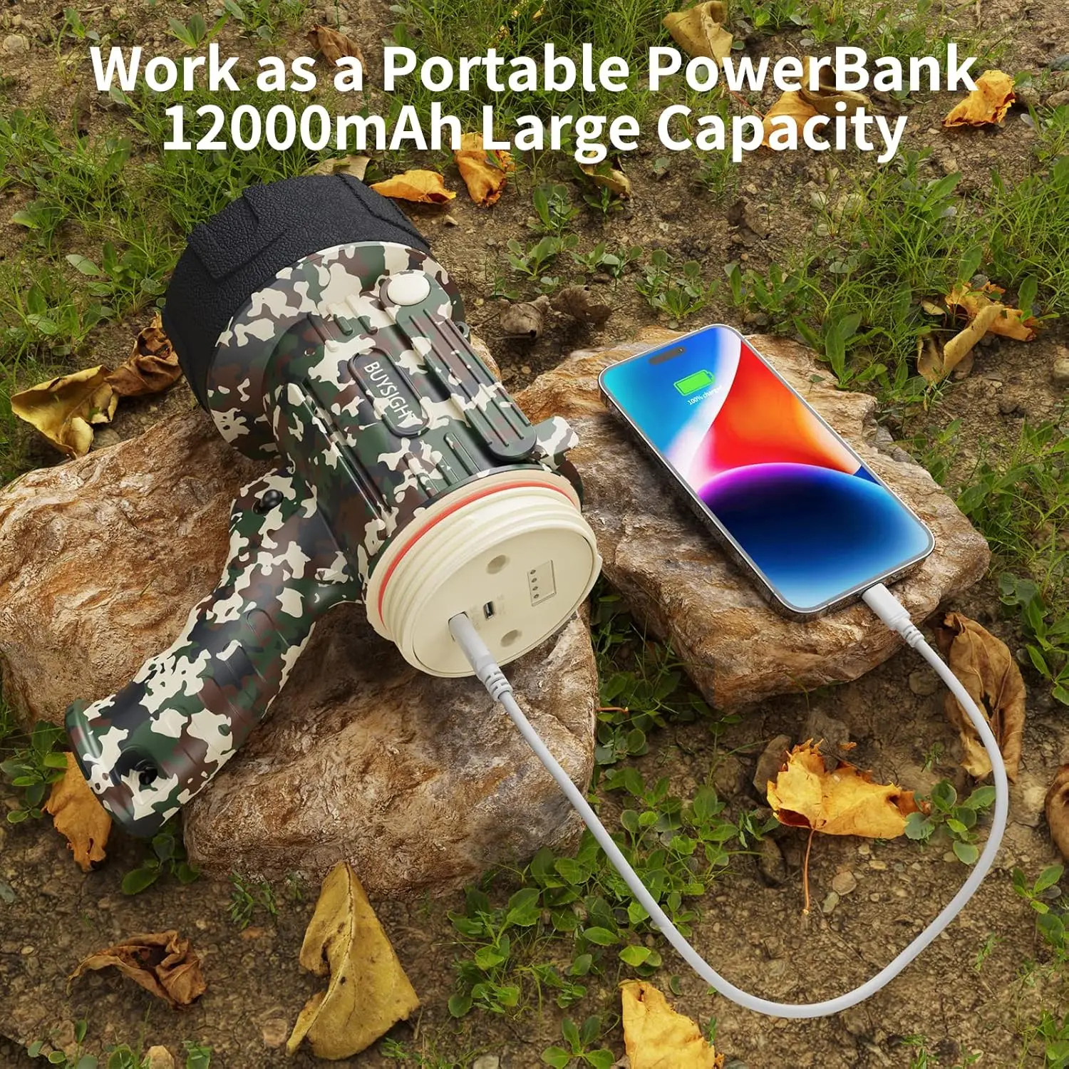 Lampe de poche à projecteur rechargeable, lumière de chasse étanche de 10000 000 lumens avec lentille rouge (vert camouflage)