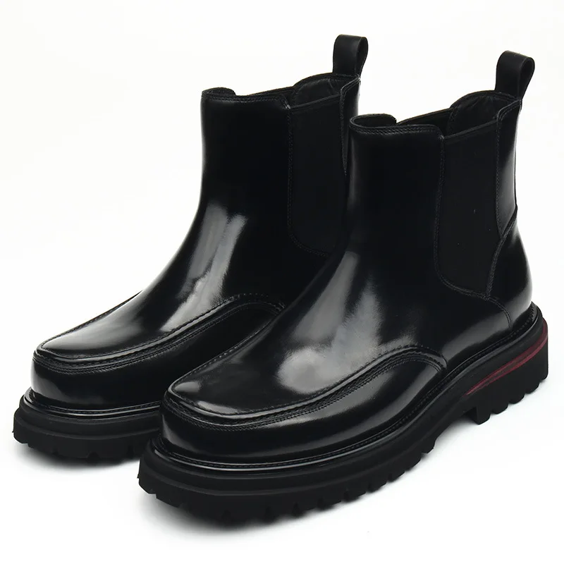 Men's high top shoes, thick sole, European version, made of cowhide, oversized, high-end men's boots