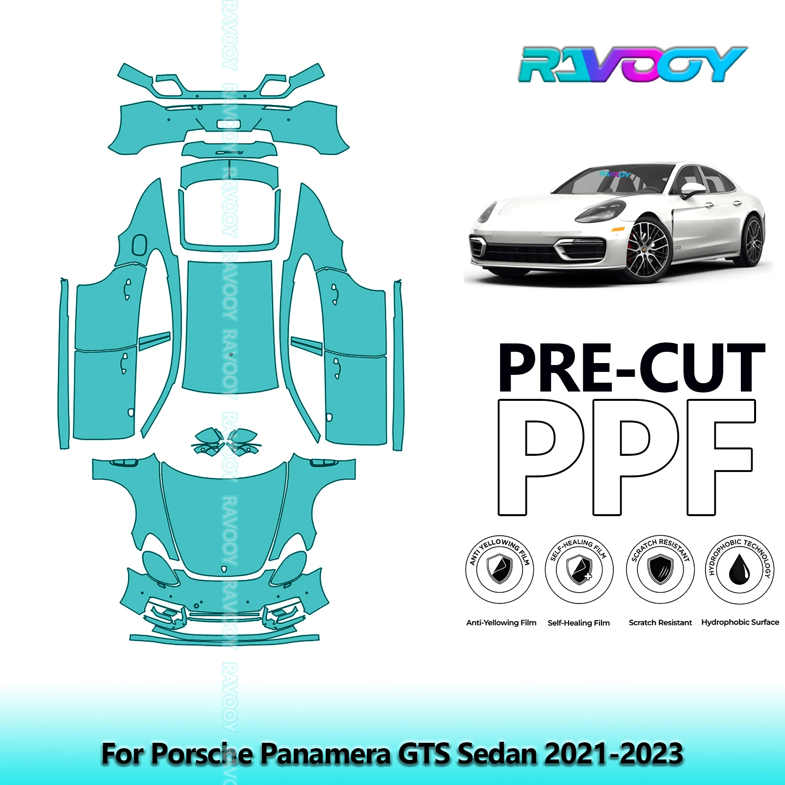 RAVOOY 8.5Mil Custom-Fit Precut TPU PPF Full Vehicle Clear Bra Stone Guard EU UK For Porsche Panamera GTS Sedan 2021-2023