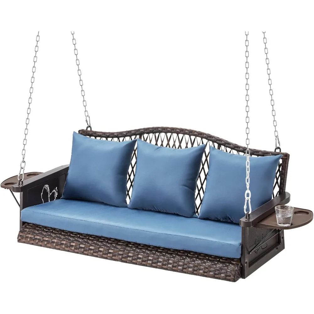 

Upgraded Wicker Hanging Porch Swing, Heavy Duty 900 LBS 3-Seat Outdoor Patio Swing Chair Bench, for Adult w/ 8.9ft Hanging Chain