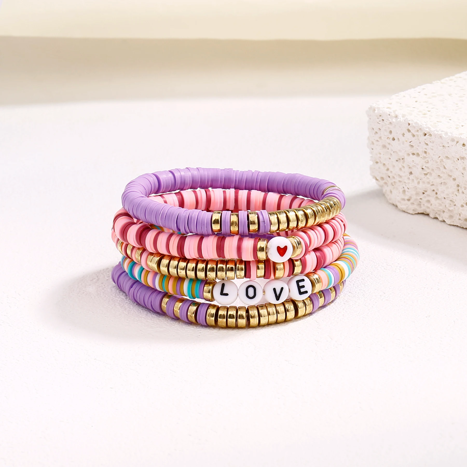 Joya Love 5Pcs/Set Colorful Friendship Bracelets for Taylor Swift Fans Letter Beaded Stackable Heart Elastic Clay Bracelets Gift - Image 3