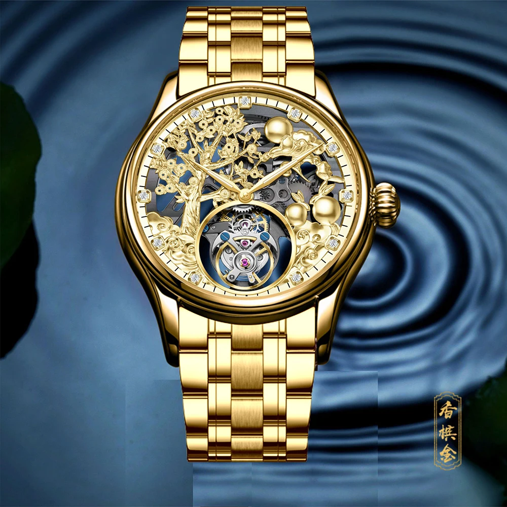 AESOP Tourbillon Mechanical Watch 3D Hollow Lucky Tree Rabbit Skeleton synthesized Sapphire Waterproof Luxury Men Wrist Watch
