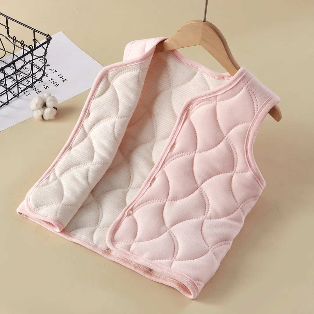 Children's Vest Autumn Winter Girls Solid Color Thick Warm Cardigan Student Base Shirt Underwear Jacket Baby Vest Clothing